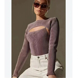 Missguided Y2K Re Styld Bodysuit Top Ribbed Knit NWOT New